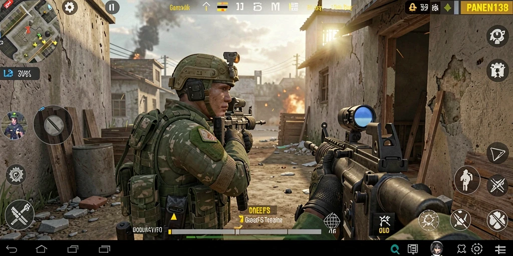 Screenshot gameplay PANEN138 menunjukkan aksi tembak-menembak yang intens.