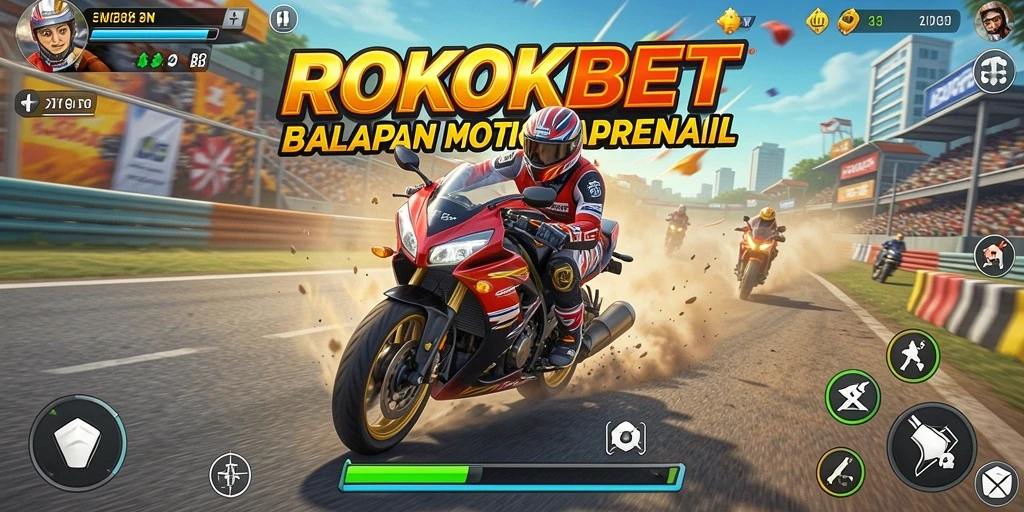 Screenshot ROKOKBET menampilkan balapan motor yang intens dan grafis yang memukau.
