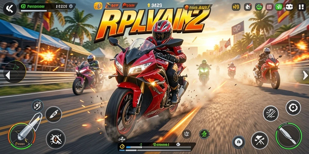 Screenshot RPVIP2 menampilkan aksi balapan motor yang mendebarkan.