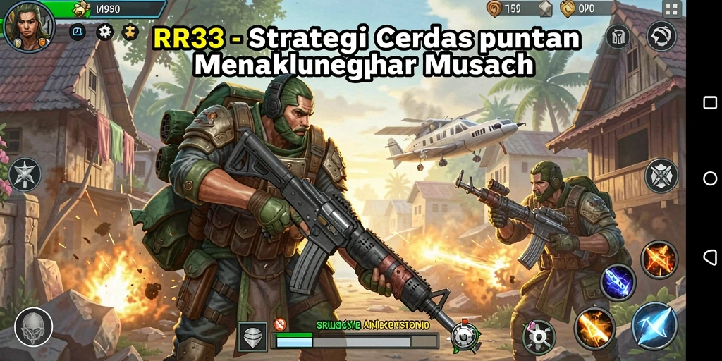 Screenshot utama RR33 menampilkan pertempuran strategi yang dinamis dan mendebarkan.