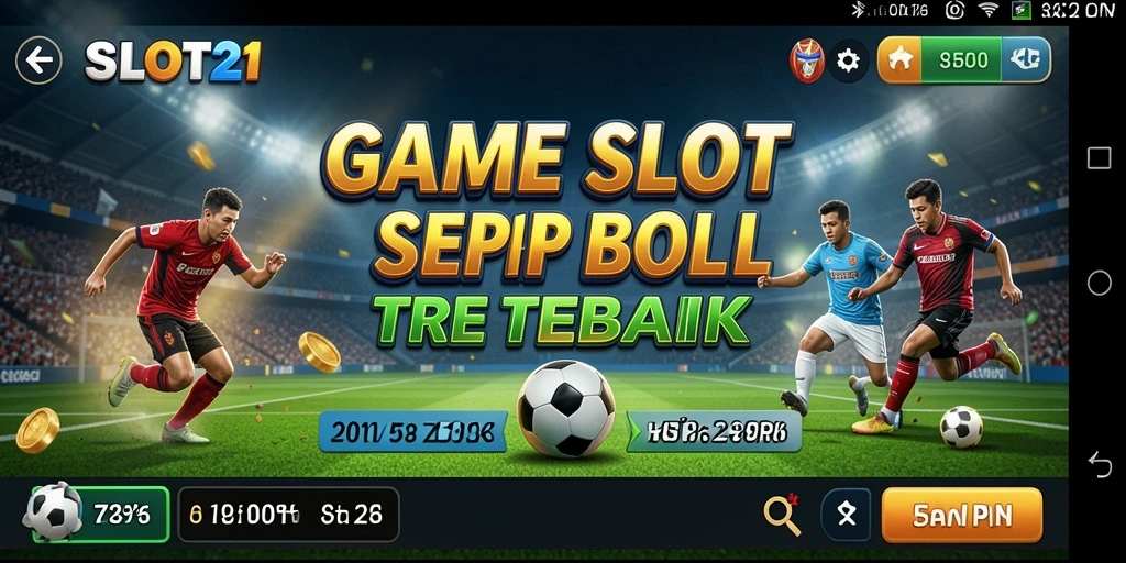 Screenshot menunjukkan gameplay SLOT21 dengan tema sepak bola yang menarik.